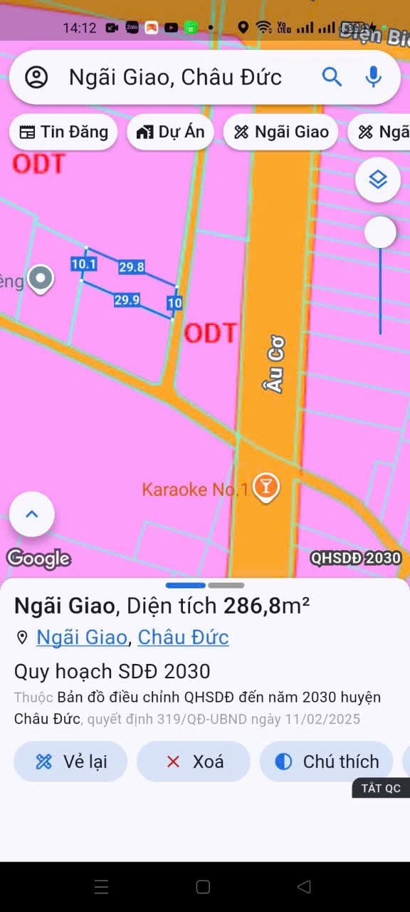 Bán đất 300m² mặt tiền hẻm xe ôtô Ngãi Giao BRVT 2 tỷ