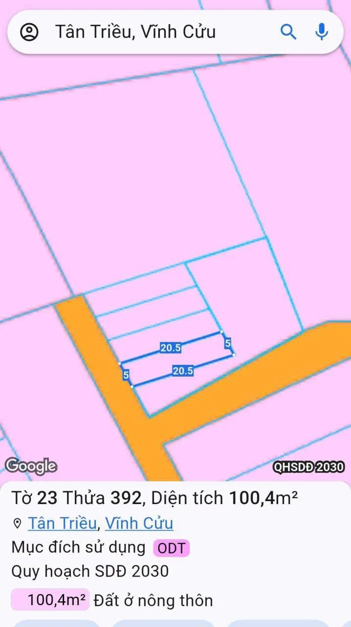 Bán đất 5x20 (100m2) giá 1,29 tỷ Phường Tân Triều cạnh hương lộ 6 - Ảnh 1