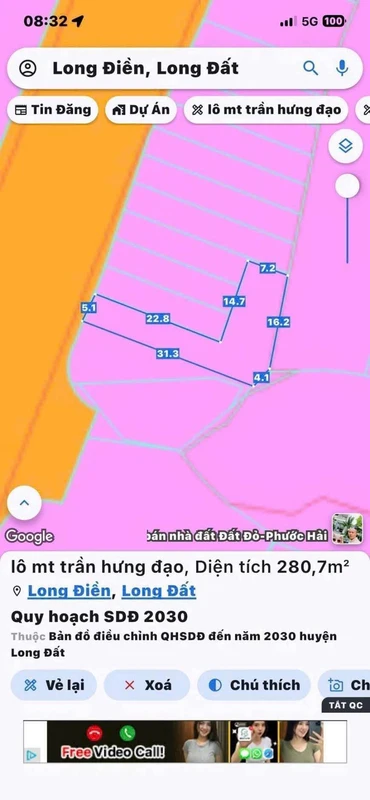Bán đất mặt tiền Trần Hưng Đạo Long Điền 300m2, giá 2.7 tỷ