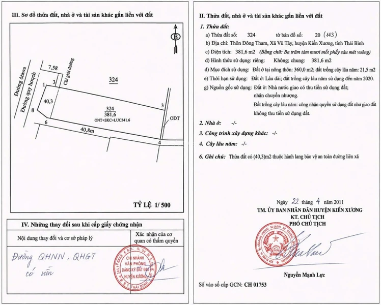 Bán đất 382m, có sẵn nhà kiên cố thuộc xã Tây Sơn - Kiến Xương cũ. Giá 6.6 tỷ
