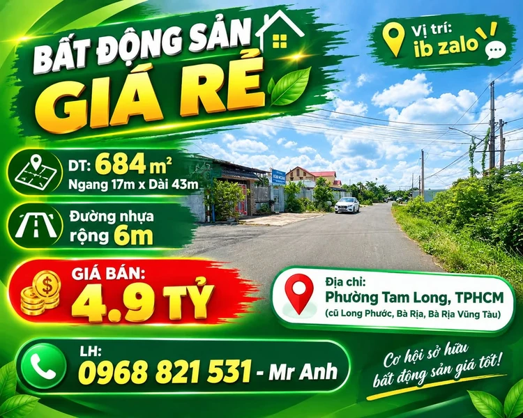 Bán đất mặt tiền Long Phước 17x43m 4,9 tỷ