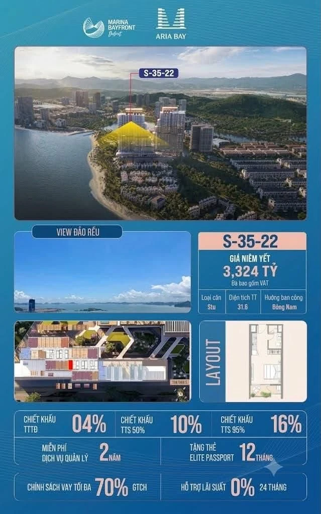 Bán căn studio 31,6 m² ban công tại Aria Bay Hạ Long 3,3 tỷ - Ảnh 1
