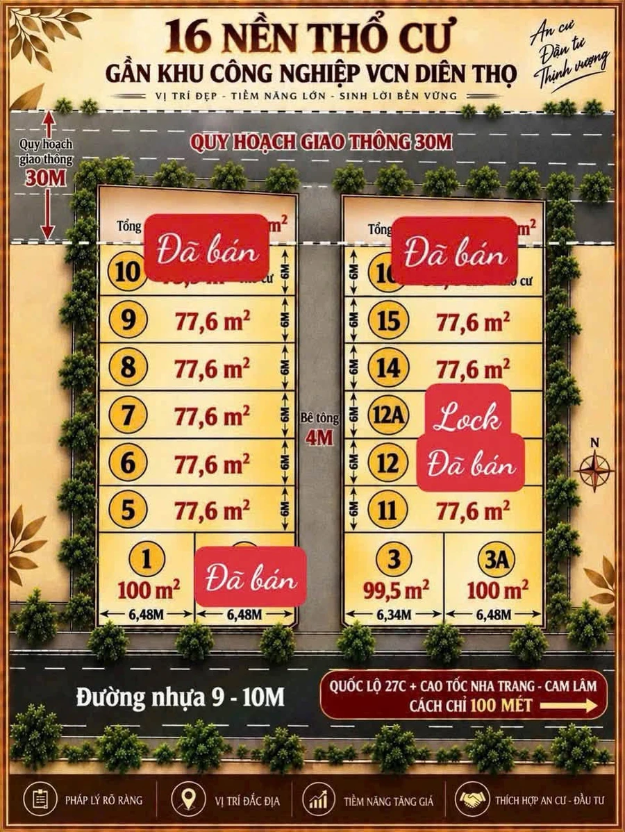 Bán đất Diên Thọ Cầu Rút 73.6m² 385 triệu - Ảnh 1
