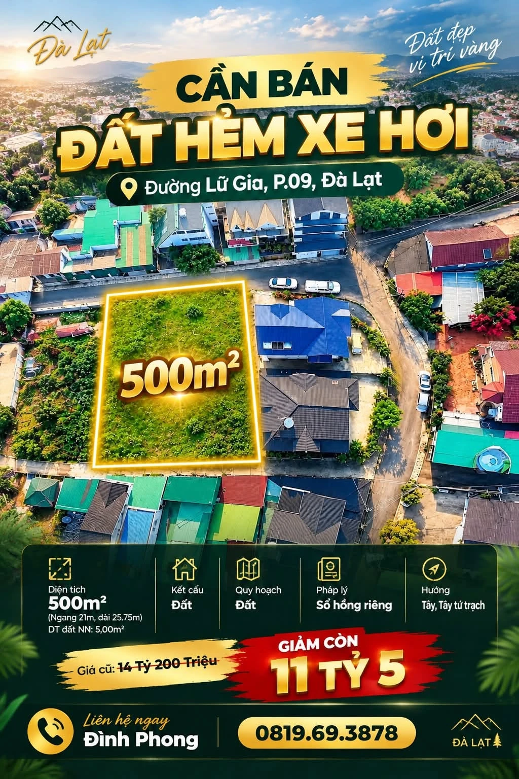 Bán đất 500m² Lữ Gia, Đà Lạt 11,5 tỷ - Ảnh 1