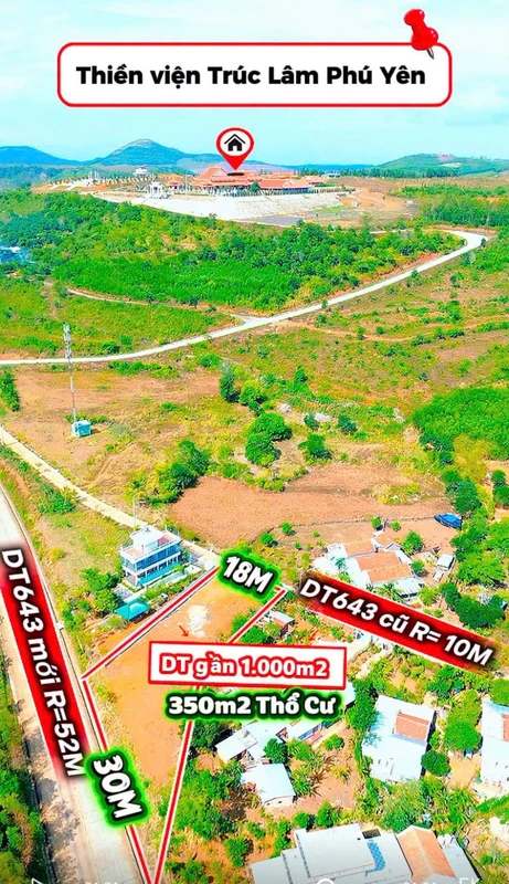 Bán đất gần 1.000m² hai mặt tiền đường DT643 gần Thiền viện Trúc Lâm Phú Yên