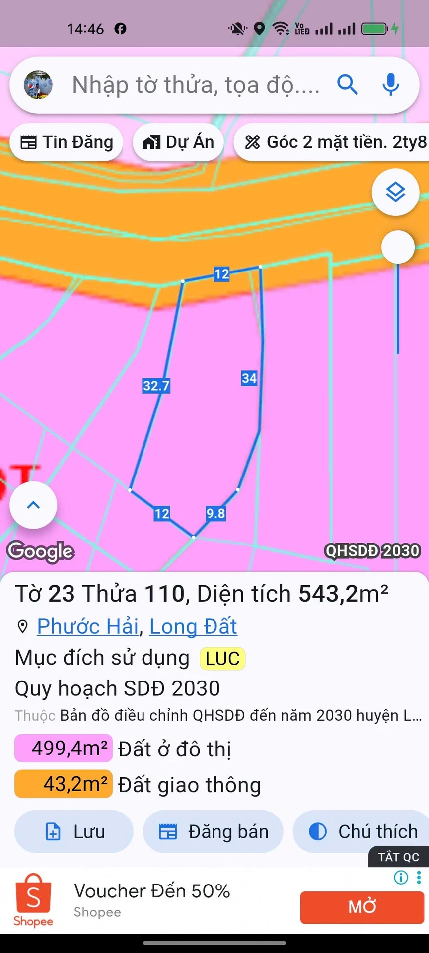 Bán đất mặt tiền Tỉnh Lộ 44B, Phước Hải, 543m2 - Ảnh 1