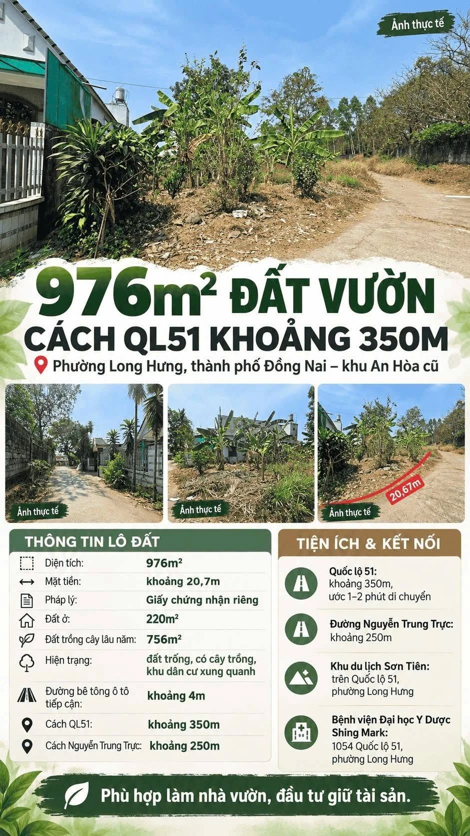 Bán đất vườn 976m² Long Hưng, Đồng Nai, 9,49 tỷ - Ảnh 1