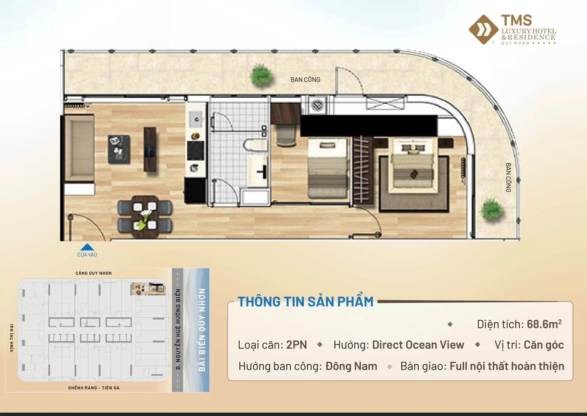 Sang nhượng căn góc 2PN 69m2 view biển Xuân Diệu tại TMS Luxury Quy Nhơn - Ảnh thu nhỏ 2