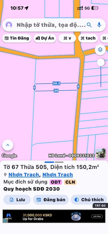 Bán 2 lô đất sổ riêng 150m² tại Nhơn Trạch, 1,8 tỷ/lô