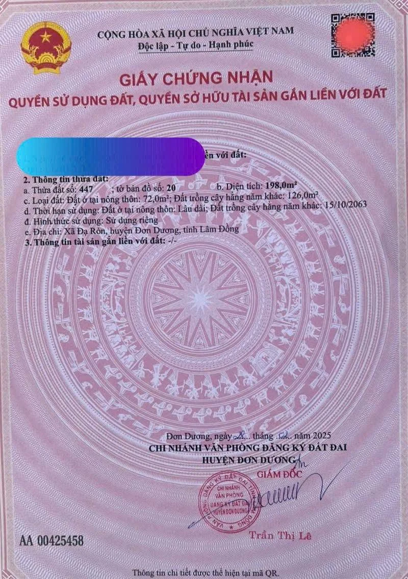 Bán đất Đạ Ròn Đơn Dương 198m2 thổ cư 850 triệu - Ảnh 1