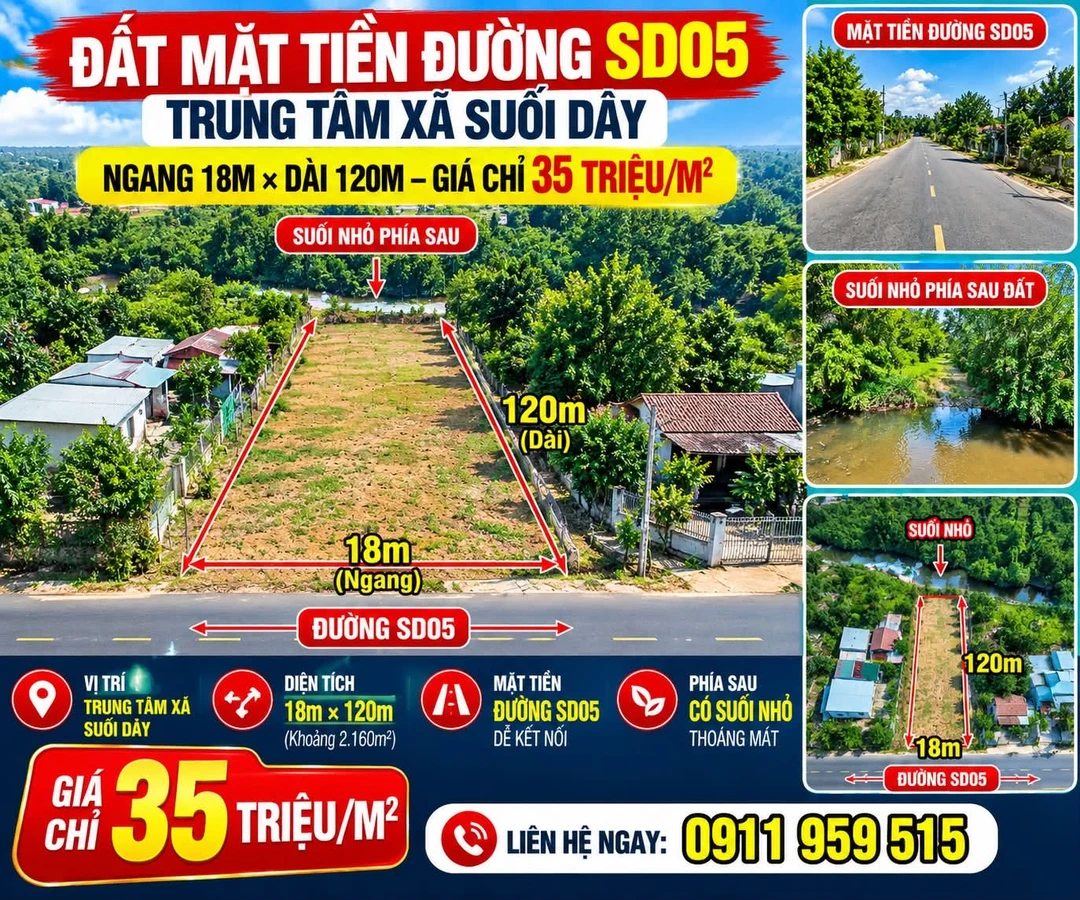 Bán đất mặt tiền SD05 Suối Dây Tây Ninh 2.160m² - Ảnh 1