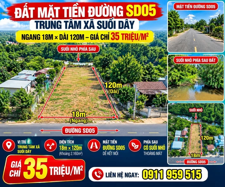 Bán đất mặt tiền SD05 Suối Dây Tây Ninh 2.160m²