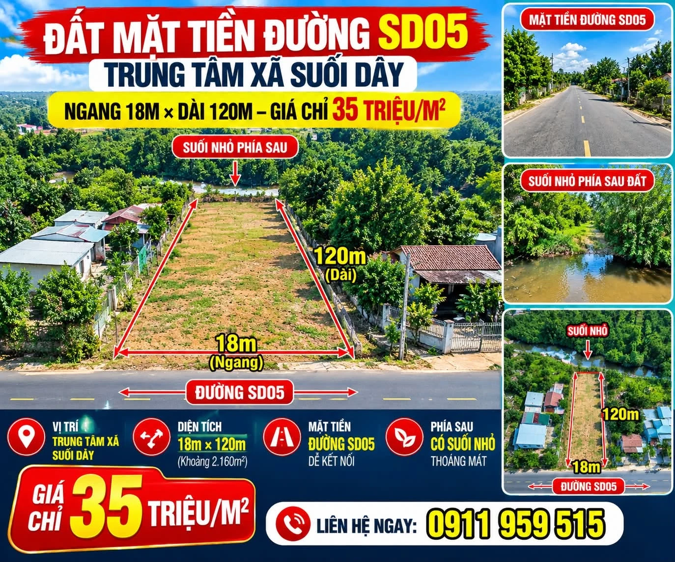 Bán đất mặt tiền SD05 Suối Dây Tây Ninh 2.160m² - Ảnh 1