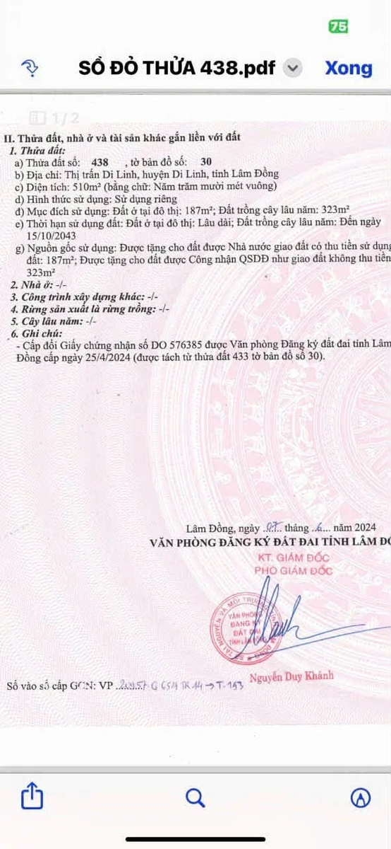 Bán lô đất 510m2 mặt tiền đường nhựa nở hậu, 187m2 thổ cư tại Di Linh, Lâm Đồng - Ảnh thu nhỏ 2