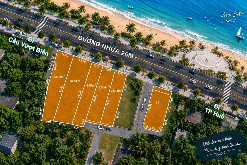 Bán đất mặt tiền biển Thuận an 260-500m² 50 triệu/m²