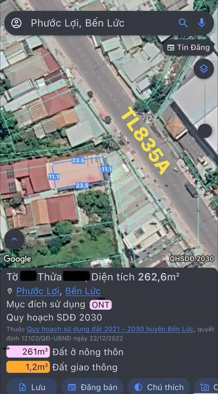 Bán đất thổ cư mặt tiền 262m² Tây Ninh, 5.6 tỷ