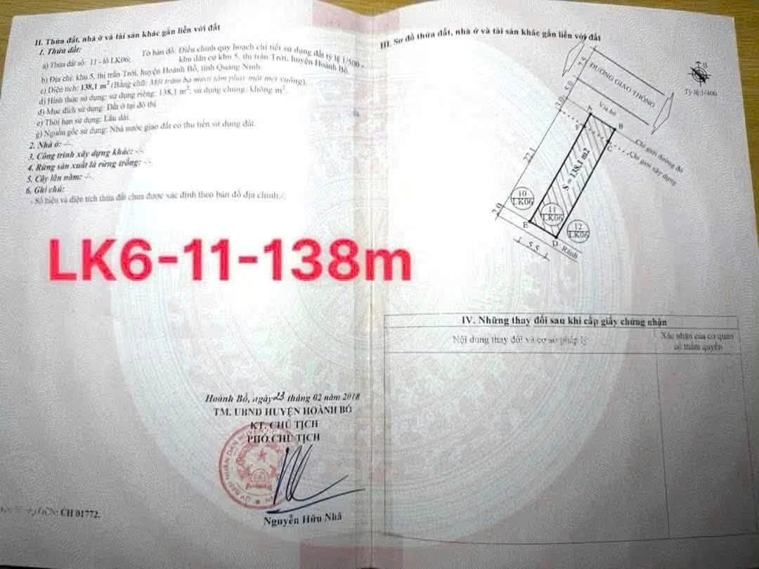 Bán đất TĐC Bắc Sông Trới 138m2, mặt tiền 5,5m, 2 tỷ 415 triệu - Ảnh 1