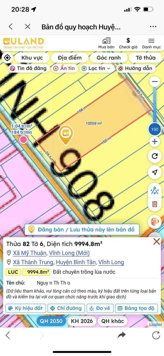 Bán đất mặt tiền tỉnh lộ 908, 9.900m2 (gần 10 công), xã Mỹ Thuận, Vĩnh Long - Ảnh thu nhỏ 3