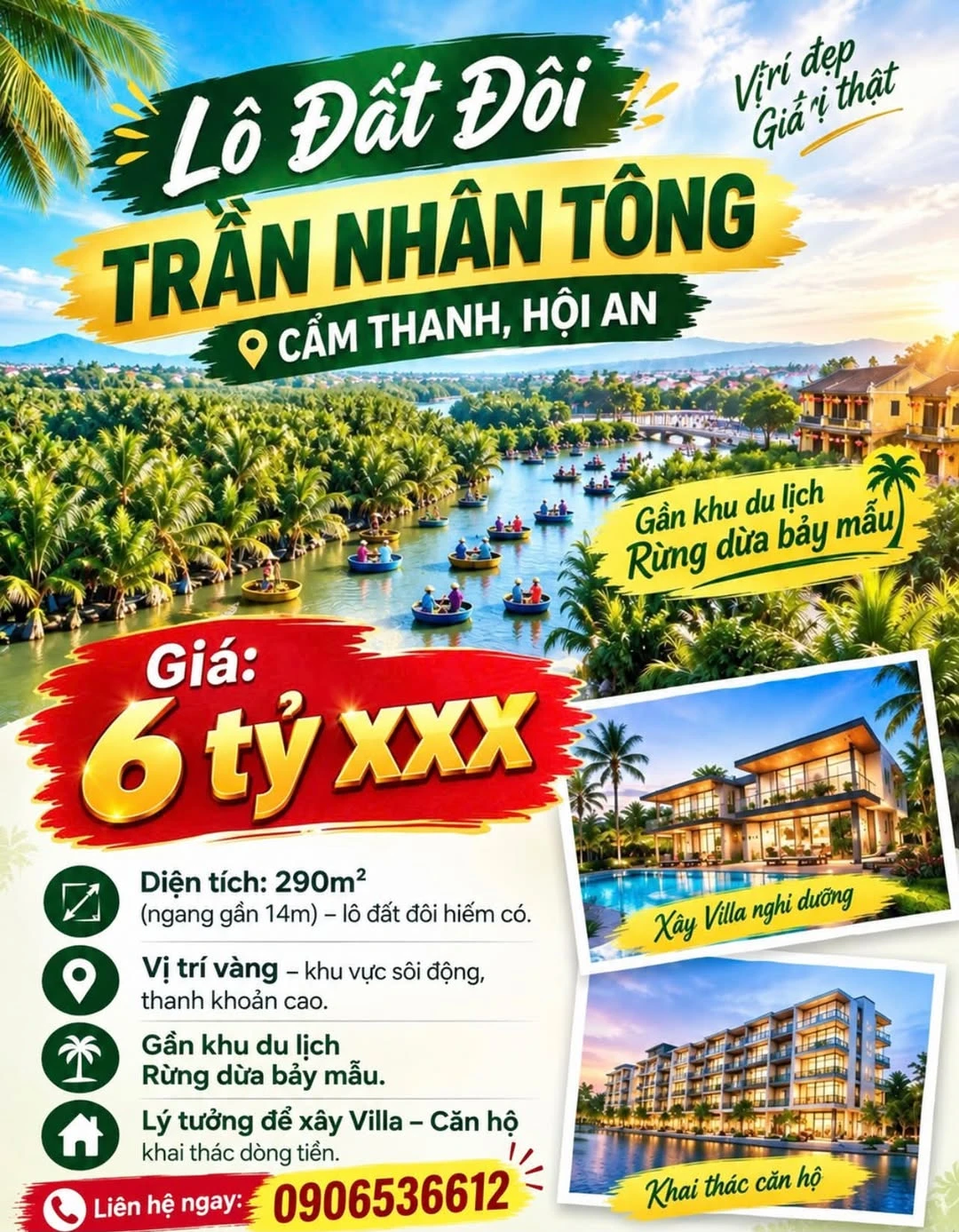 Bán lô đất đôi 290m² đường Trần Nhân Tông nối dài, Hội An, giá 6 tỷ - Ảnh 1