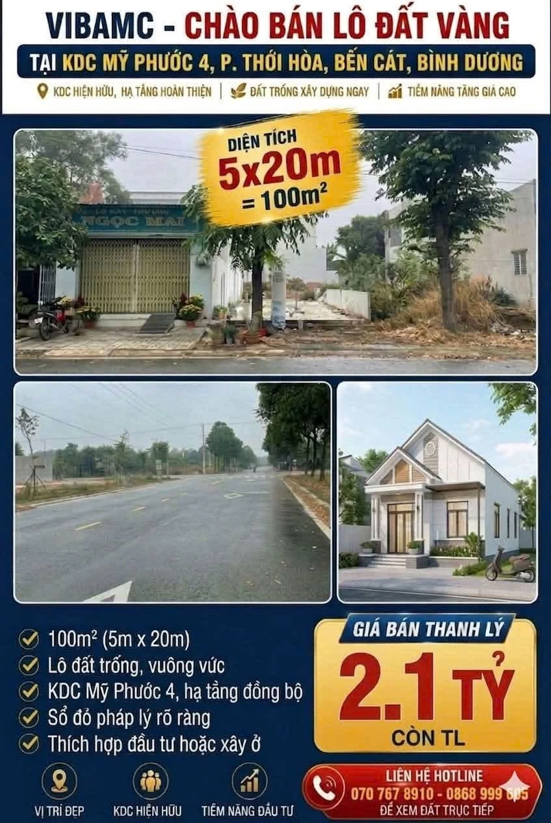 Bán đất 100m2 Phường Thới Hòa, Bình Chánh 2,1 tỷ - Ảnh 1