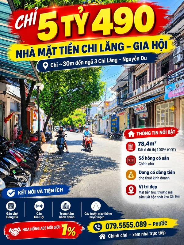 Bán nhà mặt tiền đường Chi Lăng, Gia Hội, TP Huế 78,4m2 giá 5,49 tỷ