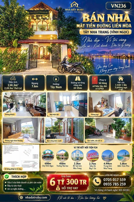 Bán nhà mặt tiền đường Liên Hoa, Vĩnh Ngọc, Nha Trang 134,3m2 giá 6,3 tỷ
