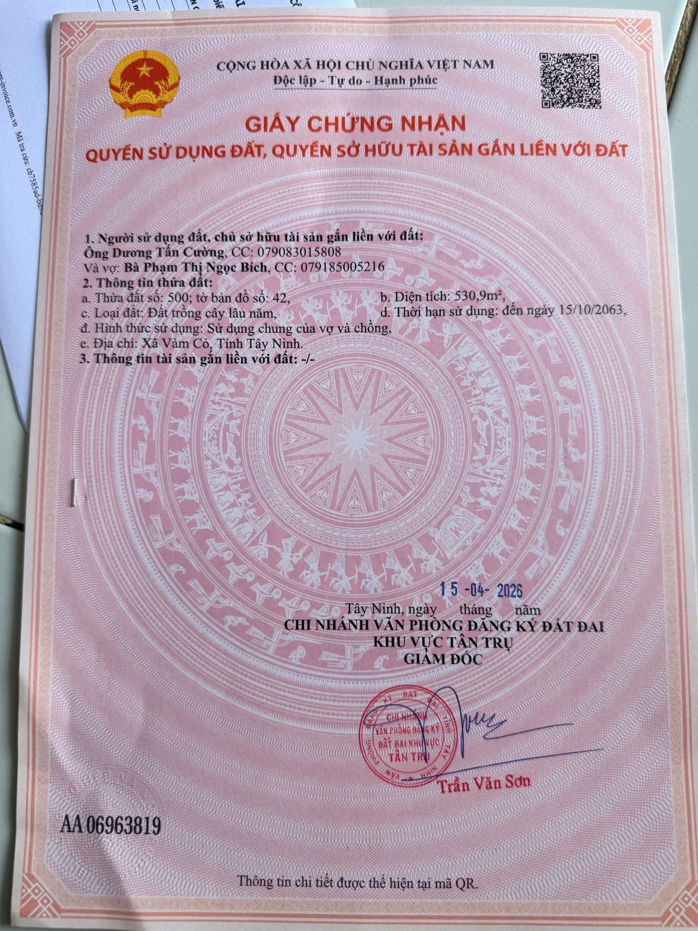 Bán đất 530,9 m² ở Tân Trụ, giá 349 triệu - Ảnh 1