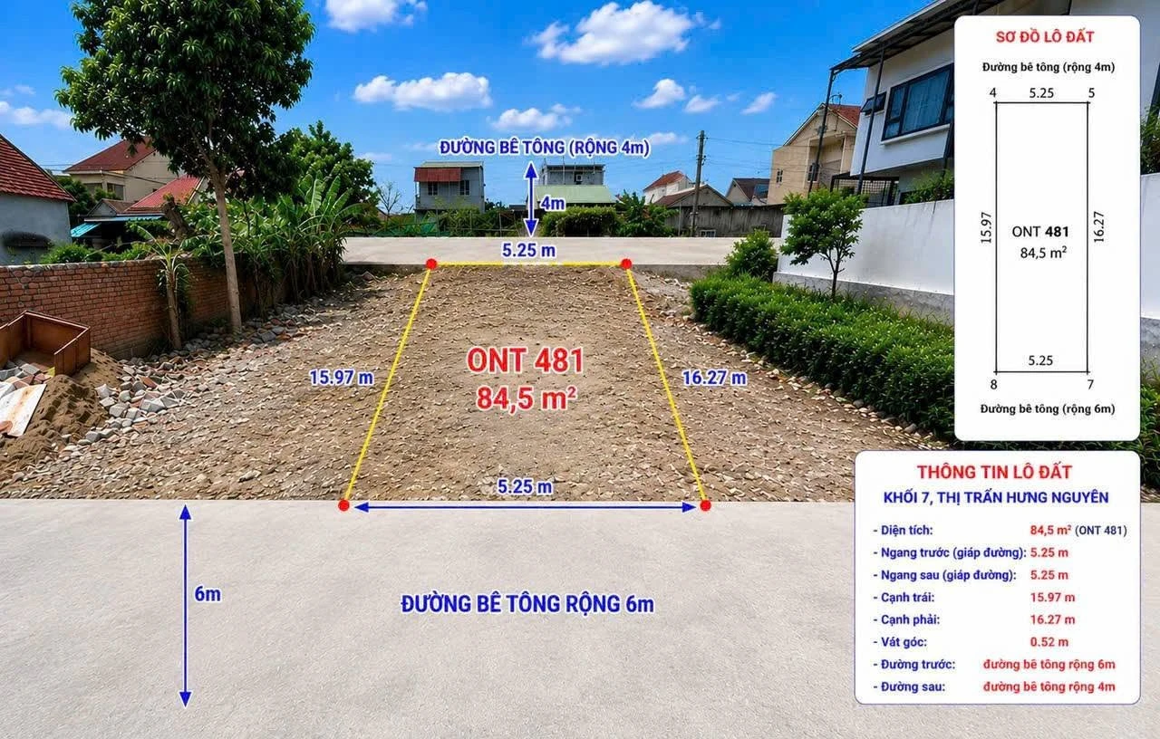 Bán lô đất 2 mặt tiền 84,5m² sát KCN VSIP Nghệ An - Ảnh 1