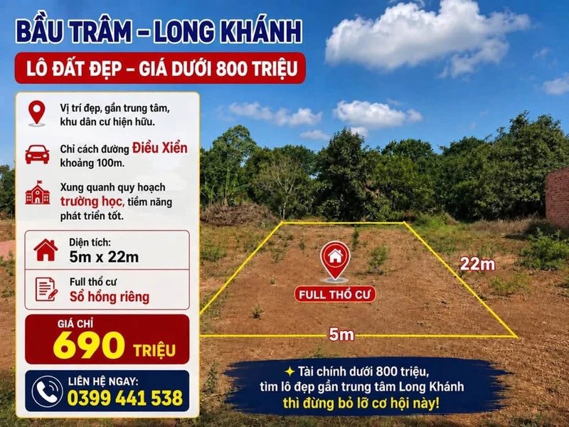 Bán đất nền Long Khánh 105m² giá 690 triệu