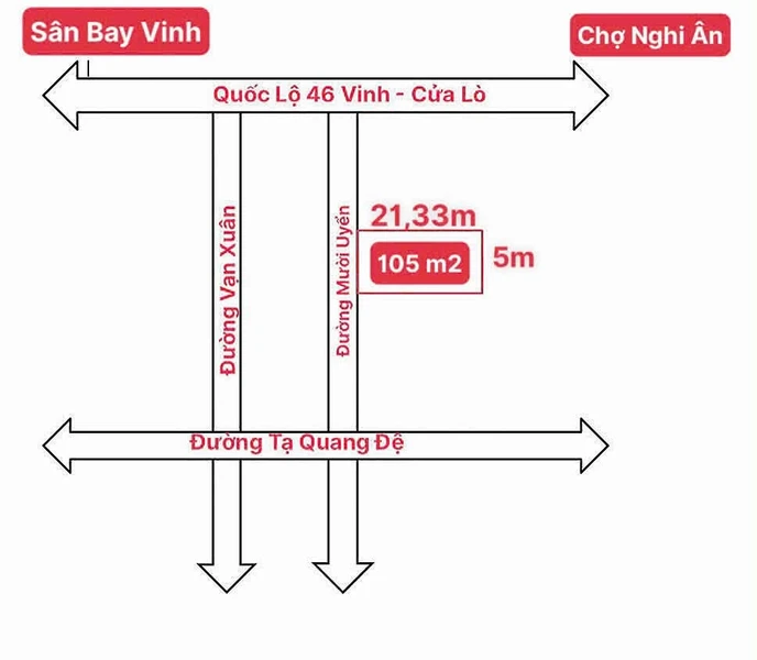 Bán đất Nghi Ân 105m2 mặt đường Mười Uyển 3 tỷ 8