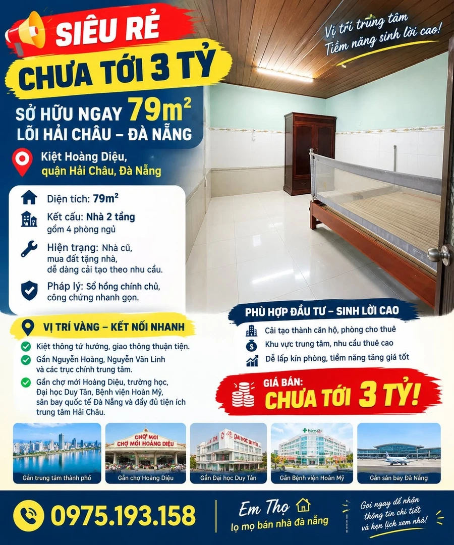 Bán nhà 79m² 4 PN Hải Châu Đà Nẵng chưa 3 tỷ - Ảnh 1