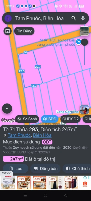 Bán đất lô góc 2 mặt tiền 10x22m khu Sado, phường Tam Phước, Đồng Nai