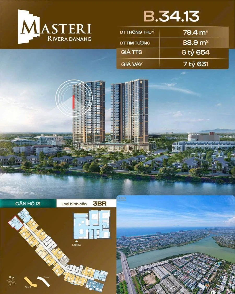 Bán căn 3PN Masteri Đà Nẵng 79,4m² giá 6,654 tỷ - Ảnh 1
