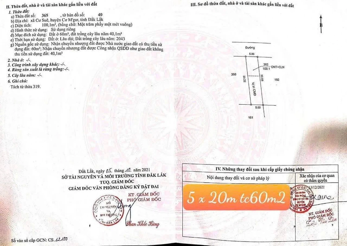 Bán đất 5x20m giá 999 triệu gần trung tâm hành chính mới Buôn Ma Thuột - Ảnh thu nhỏ 2