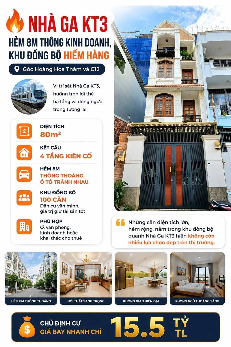 Bán nhà 80m² 4 tầng góc Hoàng Hoa Thám gần Nhà Ga T3, Tân Bình 15.5 tỷ - Ảnh 1