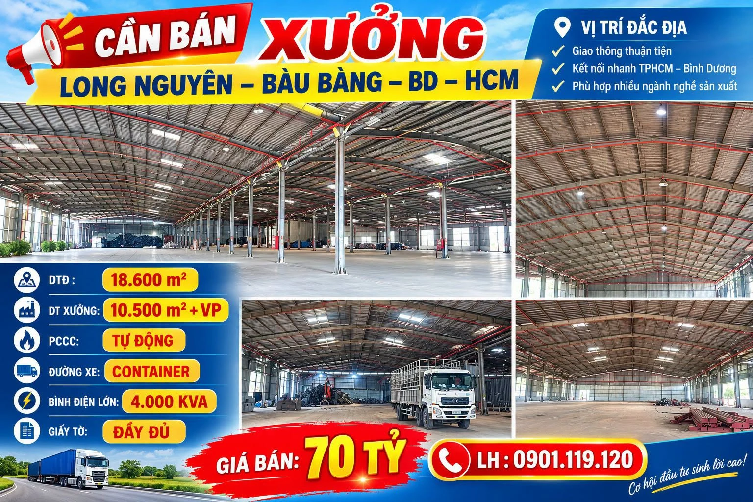 Bán xưởng 18.600m2 Long Nguyên, Bàu Bàng, Bình Dương giá 70 tỷ - Ảnh 1