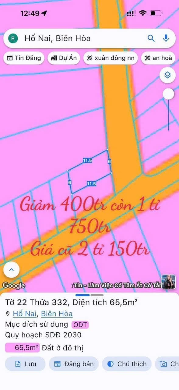 Bán đất nền 65.5m² Hố Nai, Biên Hòa, Đồng Nai - 1 tỷ 750 triệu - Ảnh 1