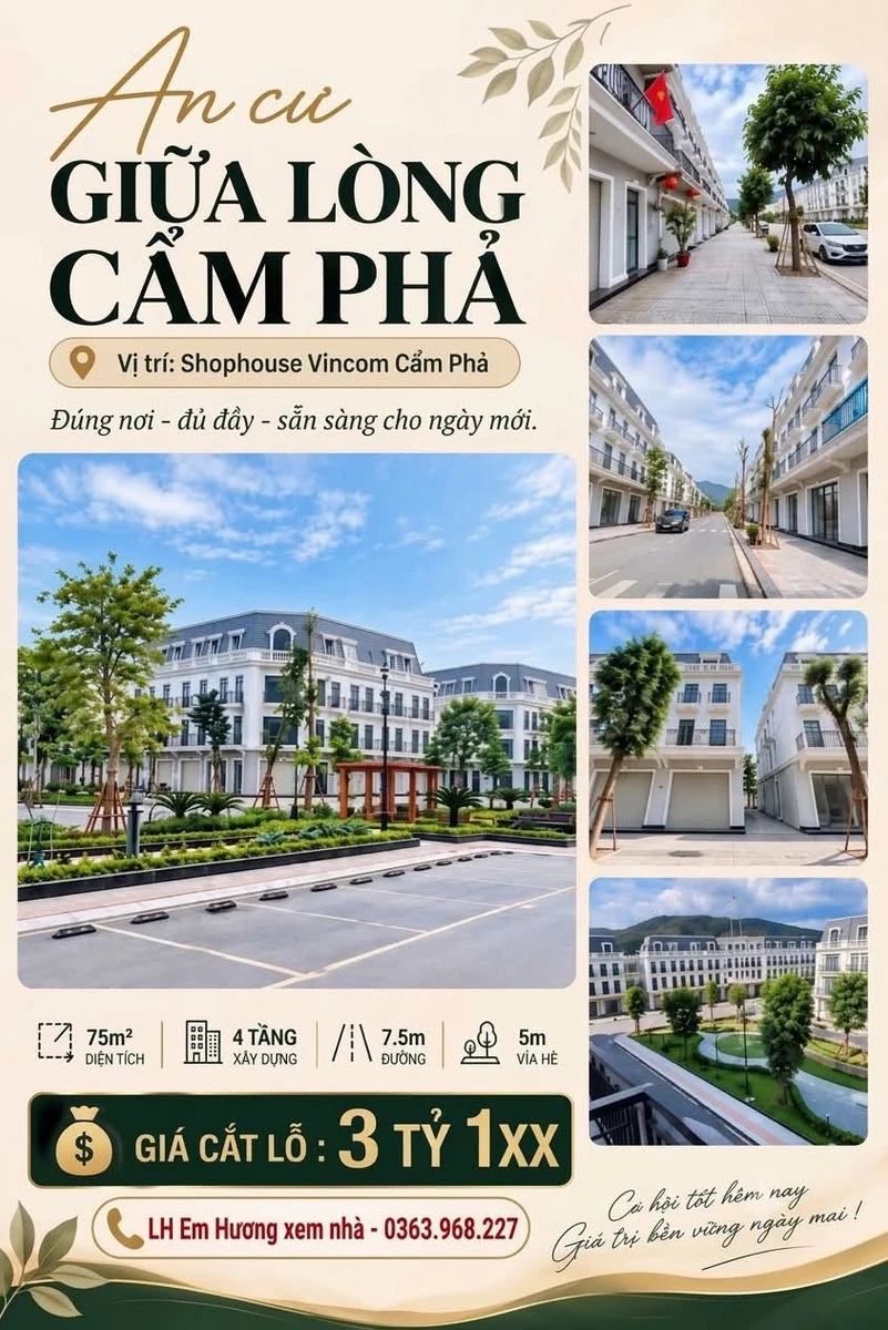 Bán shophouse VinCom Cẩm Phả 75m² giá 3,1 tỷ - Ảnh 1