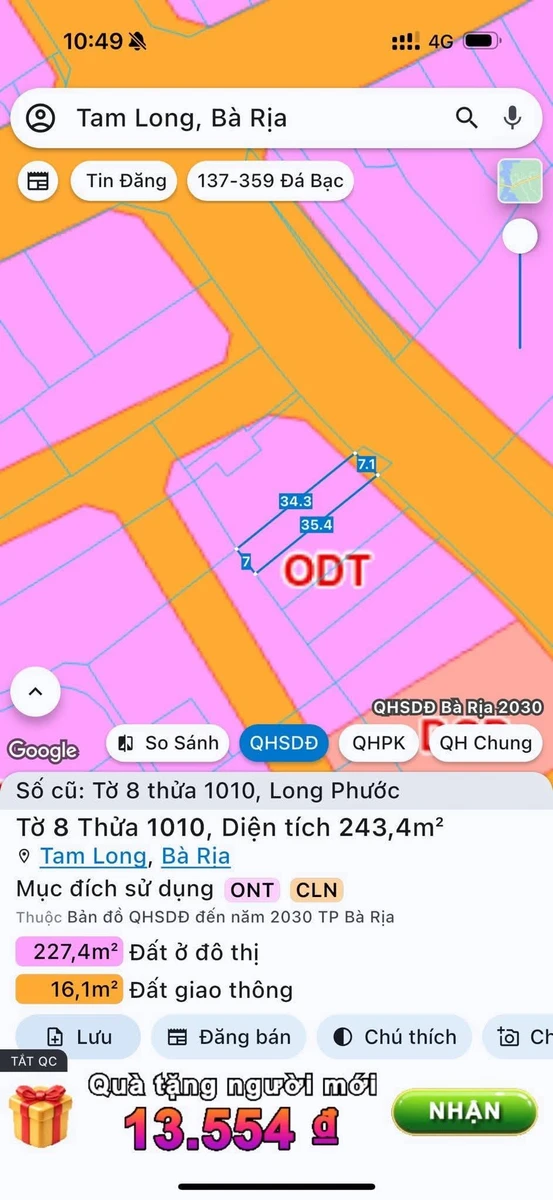 Bán lô đất MT đường 78 Tâm Long 243m² giá 2.3 tỷ - Ảnh 1