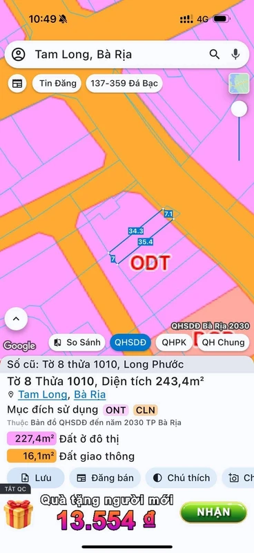 Bán lô đất MT đường 78 Tâm Long 243m² giá 2.3 tỷ