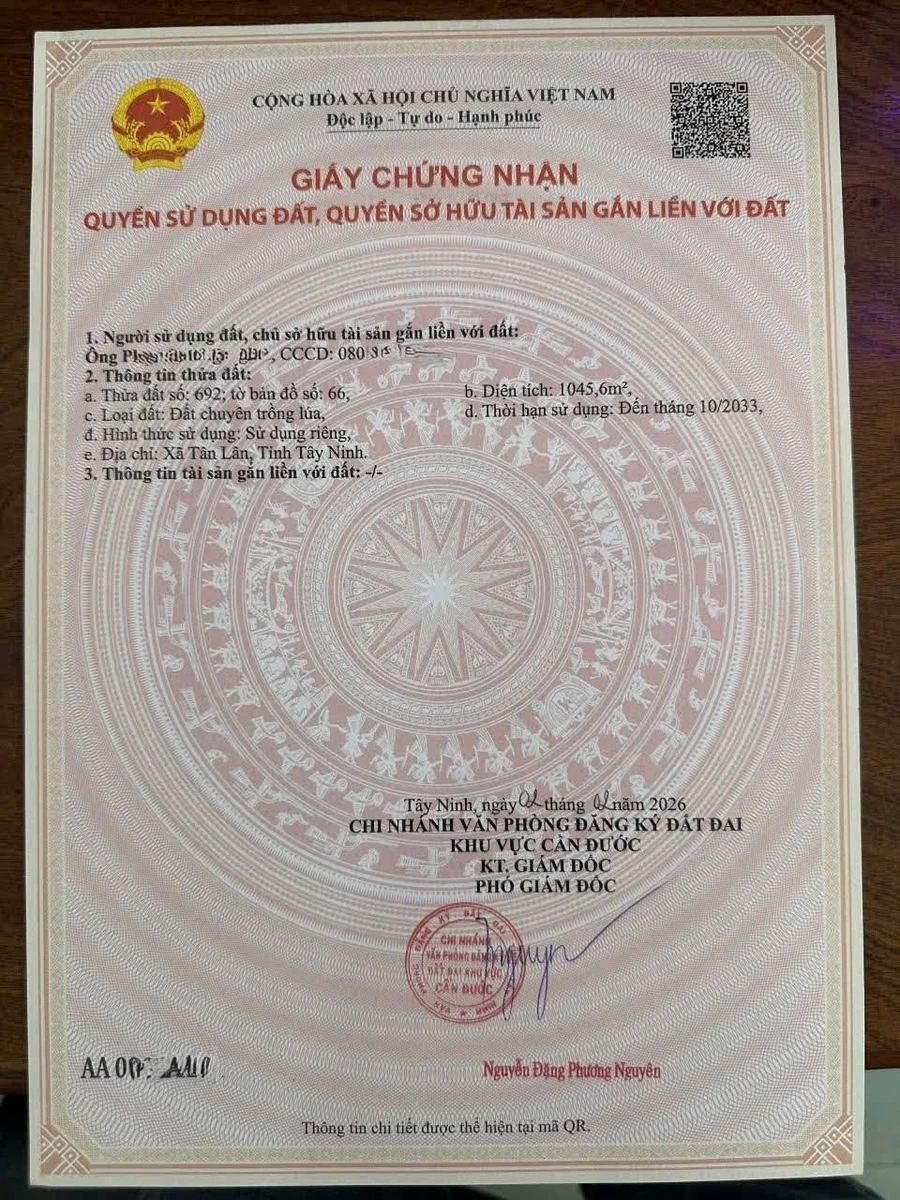 Bán 1.045,6 m² đất lúa ấp 1, Phước Đông, Cần Đước giá 600 triệu - Ảnh 1