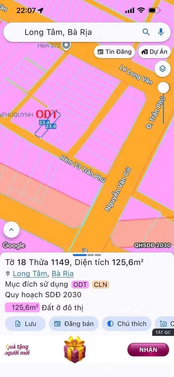 Bán đất hẻm 73 Trần Phú, Long Tâm, TP Bà Rịa, 5,5x23,4m, giá 2,25 tỷ - Ảnh thu nhỏ 4