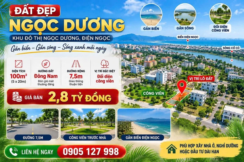 Bán đất Ngọc Dương 100m² Đông Nam gần biển 2,8 tỷ
