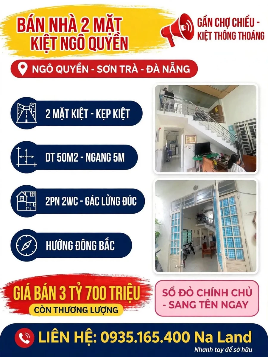 Bán nhà 2 mặt kiệt Ngô Quyền, 2PN, 50m², Sơn Trà - Ảnh 1