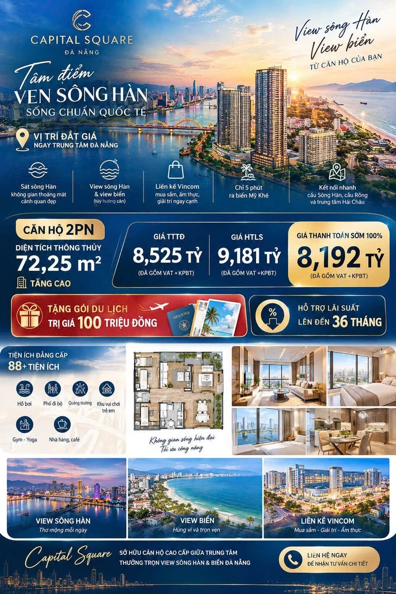 Bán căn hộ 2PN view sông Hàn, 72.25m², 8.192 tỷ, Đà Nẵng - Ảnh thu nhỏ 2