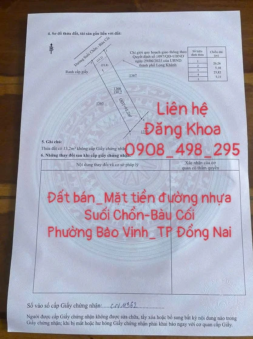 Bán đất mặt tiền 130m² Phường Bảo Vinh, Long Khánh 1,2 tỷ - Ảnh thu nhỏ 4