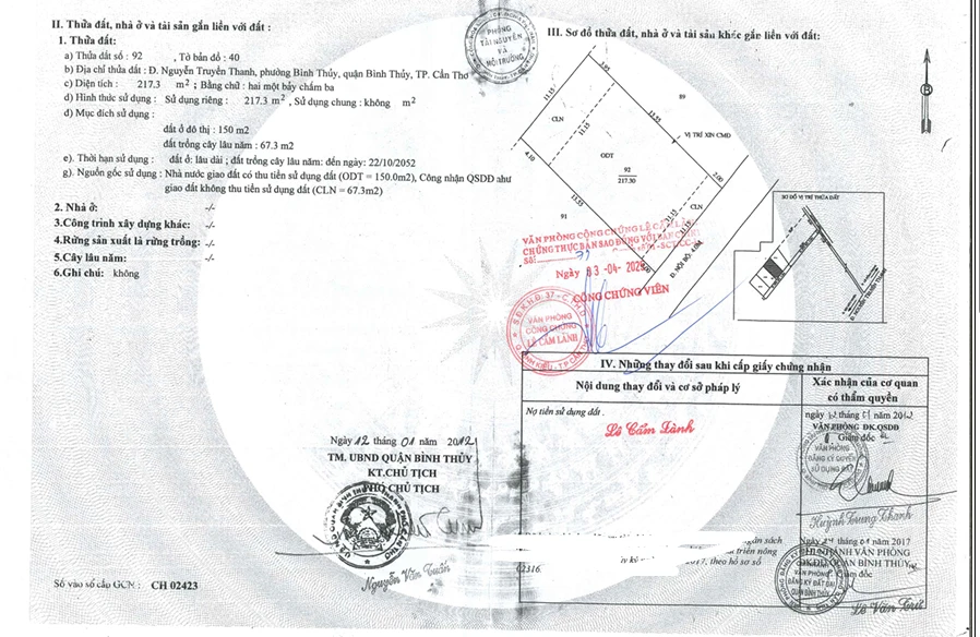 QSDĐ tại thửa đất số: 92, tờ bản đồ số: 40, Nguyễn Truyền Thanh, Bình Thủy, Bình Thủy, TP. Cần Thơ - Ảnh 1