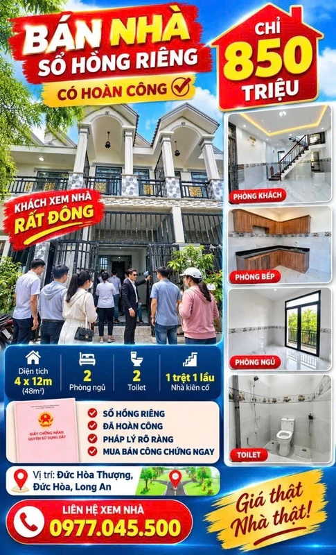 Bán nhà 1 trệt 1 lầu 48m² 850 triệu Đức Hòa Long An