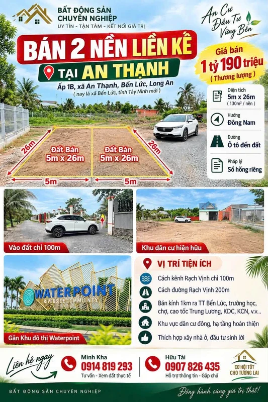 Bán 2 nền đất liền kề 130m² Bến Lức Long An
