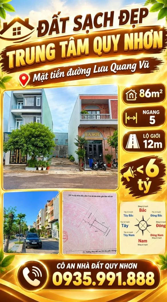 Bán đất mặt tiền Lưu Quang Vũ, Quy Nhơn, 86m², dưới 6 tỷ - Ảnh 1